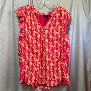 Pink Ruffled Sleeveless Blouse with V-Neck